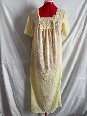 Women's Yellow Embroidered Square-Neck Nightgown - Brand
